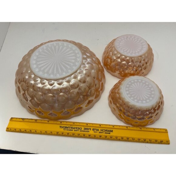 FireKing Peach Luster Bubble Pattern Serving Bowls Set of 3 - Picture 7 of 7
